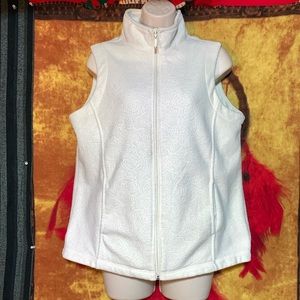 LAURA SCOTT-white rose embroidered polyester full-zip lightweight vest jacket